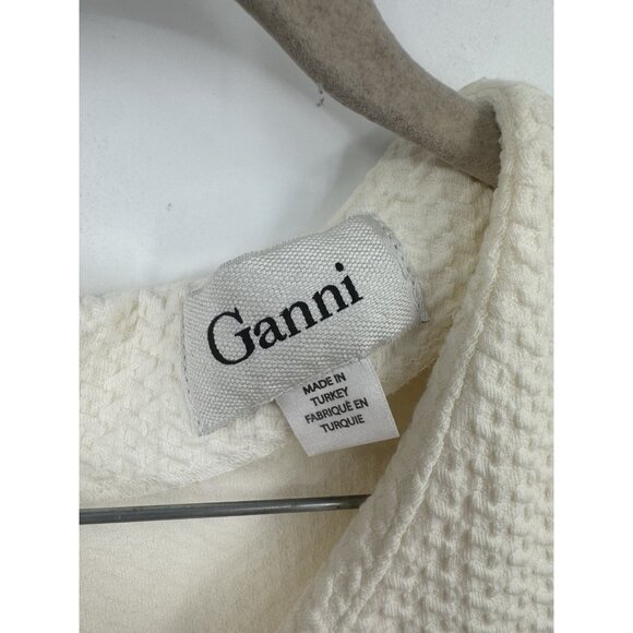 GANNI Scoop Neck Mini Dress Women Small Ivory Textured Minimalist Granolagirl - Picture 5 of 9